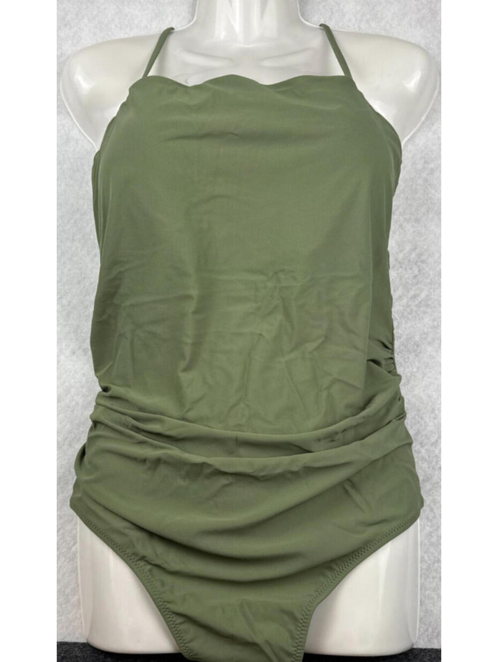 Olive Green Womens 2XL Ruched Cross Back One Piece‎ Swimsuit NWT